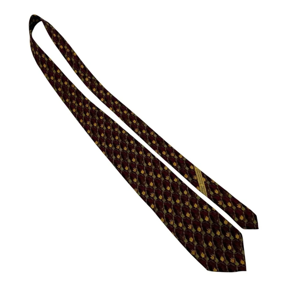 Ermenegildo Zegna Red Silk Tie Floral Abstract Design 3.75x58 Made‎ in Italy